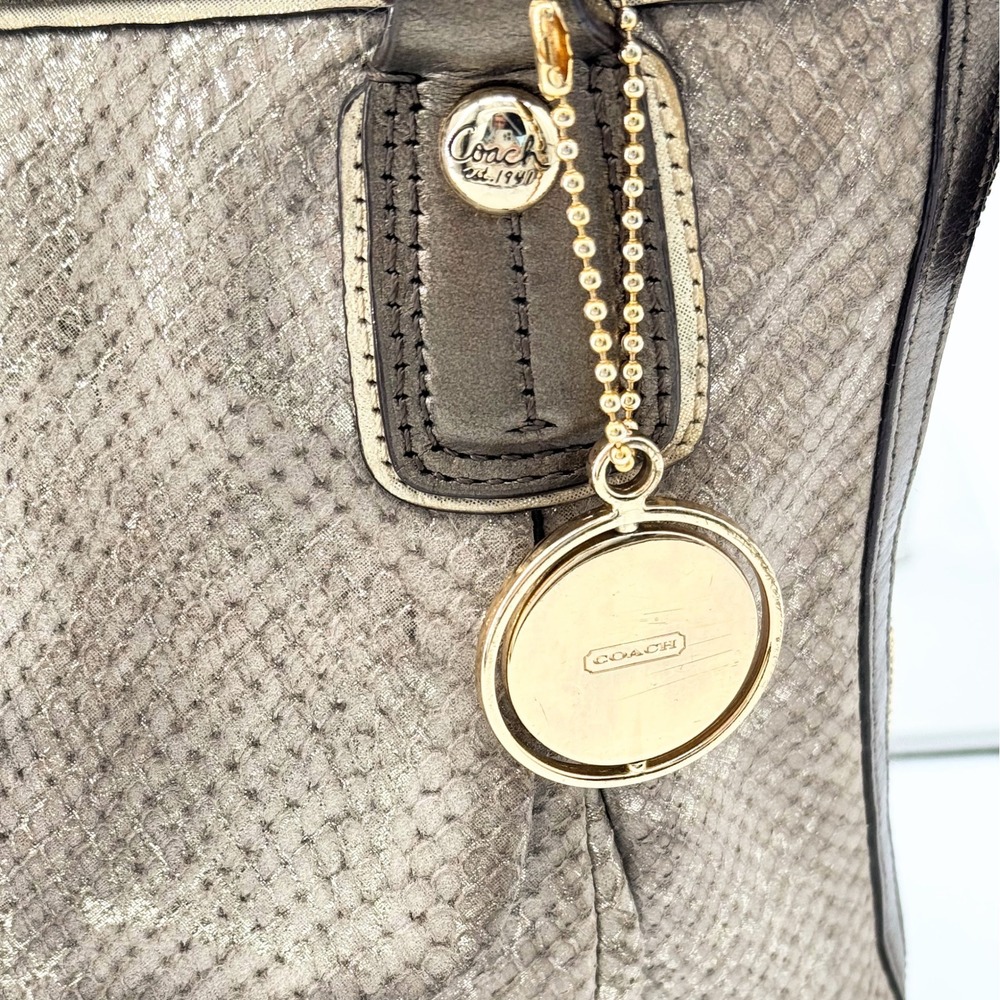 Coach Kristin Metallic Python Snake Embossed Leather Shoulder Bag 18307 Taupe - Picture 13 of 14